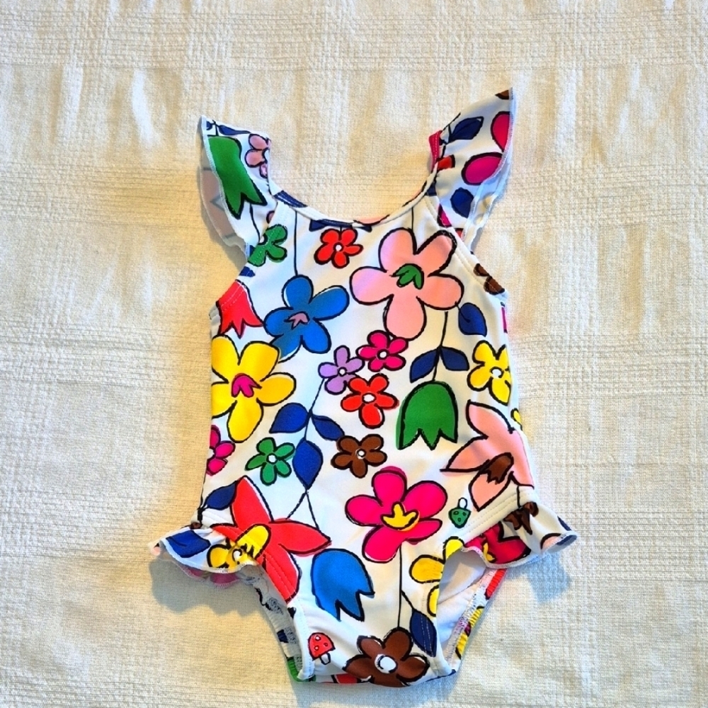 Hanna Andersson girls size 60 3-6 months floral 1 piece swim suit EUC
